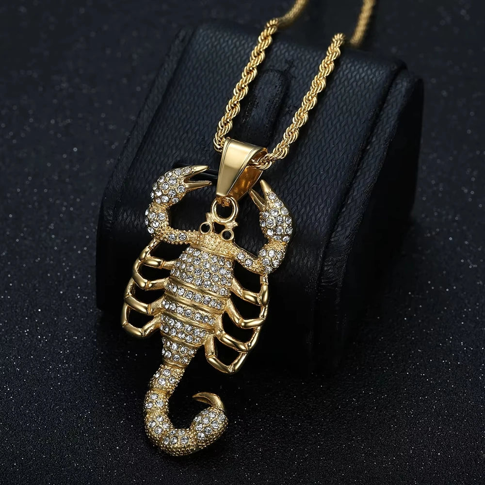 Hip Hop Punk Iced Out CZ Bling Scorpion Animal Party Stainless Steel Fashion Jewelry Pendant Necklaces for Men Wholesale