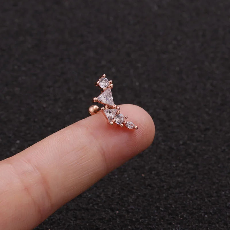 S&S 18K Gold Plated Zircon Stud Earrings | Stainless Steel Ear Bone Nail | S&S Collection