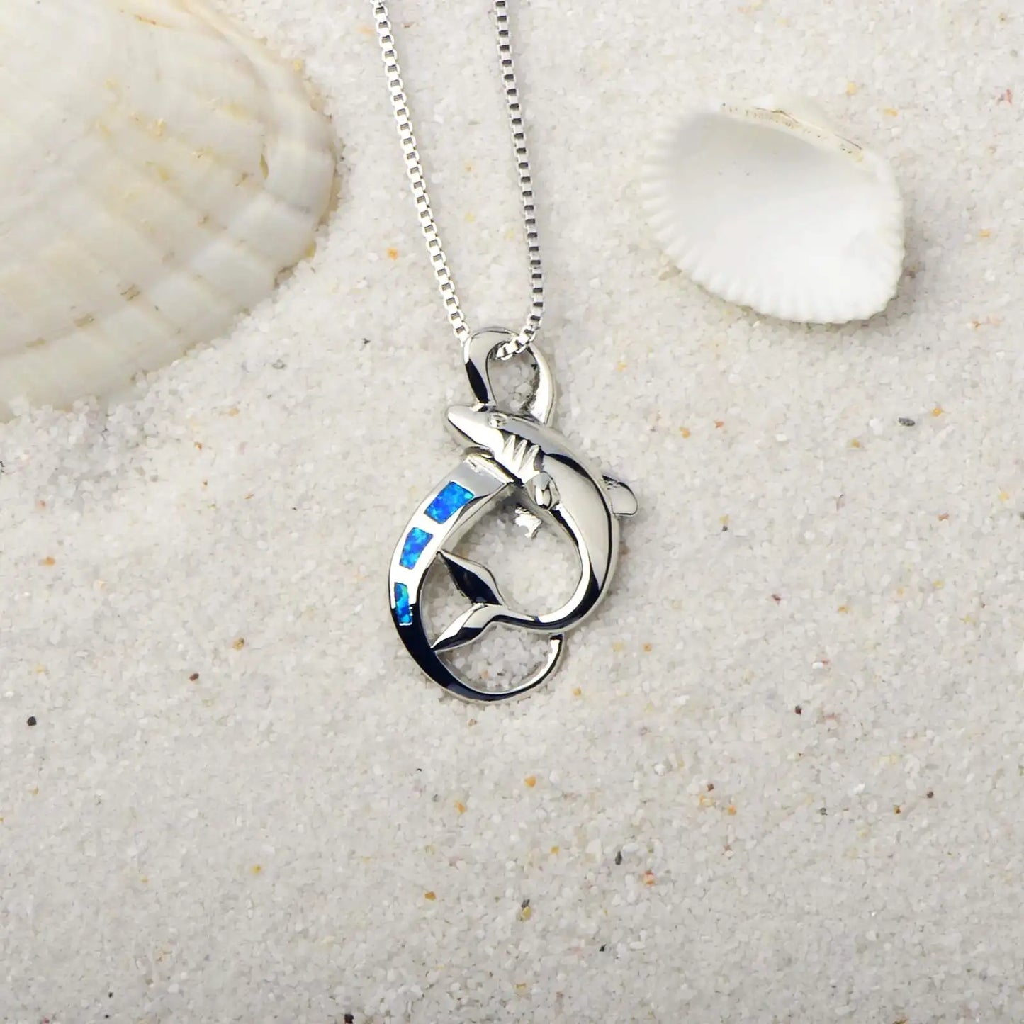 TikTok INS Wind Hawaii Beach Explosion Brass Opal Shark Pendant Necklace Cute Style Children's Wholesale Inlaid Charms