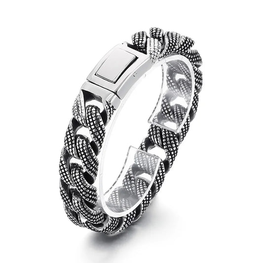 KALEN Gothic Fine Jewelry Fashion Bracelets Men Stainless Steel Tire Mark Cuban Links Bracelet Bangle