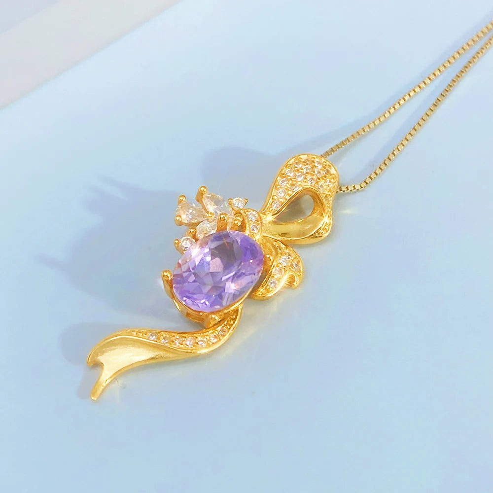 Gioiellieri Natural Lavender Amethyst Pendant with S925 Sterling Silver for Women Genuine Gemstone Fine Jewelry Gift for Anniversary