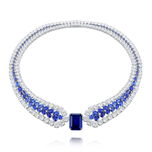 Gemfiori Anster Luxury Lab Grown Sapphire Necklace Octagon Pear Shape Gemstones Customized for Wedding Gift Party Engagement Anniversary