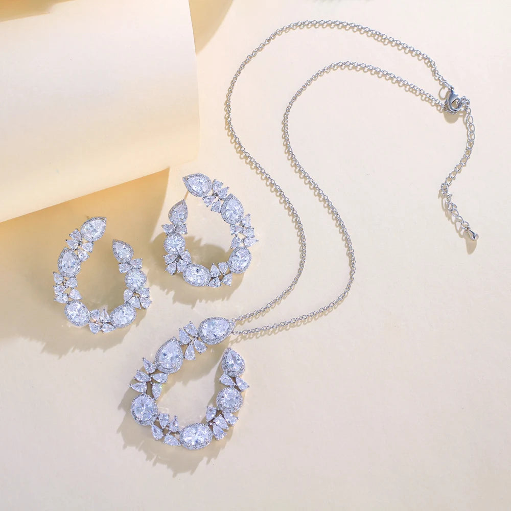 Trendy Fashion Cross Chain Link Big Necklace and Earrings Party Pendant Jewelry Set for Women Accessories