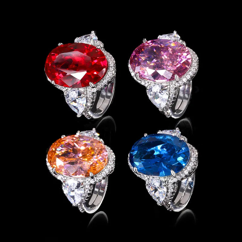 REDheart High End Millennium Rose Ring Set with Egg Shaped Blue Zircon Luxury Jewelry Valentine's Day Gift