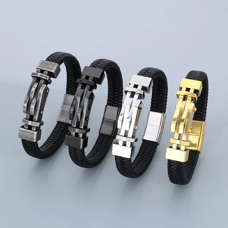 REBEL 210mm Vintage Premium Stainless Steel&Cowhide Leather Bracelet