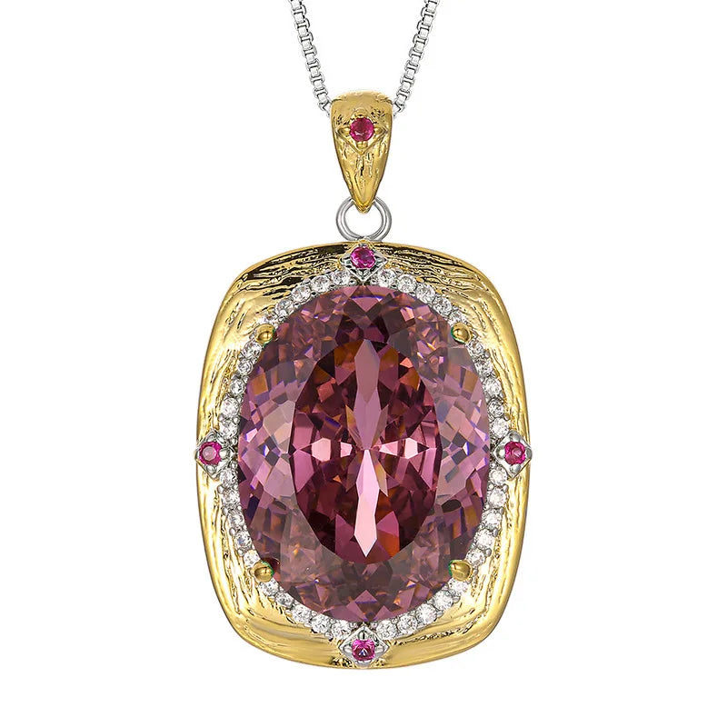 Gemfiori New Fashion Vintage Royal Elegant Jewelry Cushion Cut Purple Gem Halo Pendant Necklace Earrings Ring Luxury Party Gifts for Her