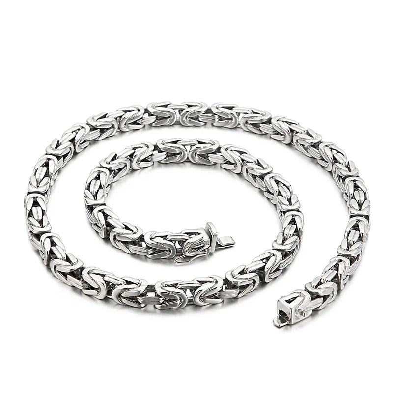 S&S 8mm Byzantine Stainless Steel Flat Link Chain Silver Gold Byzantine Necklace for Men