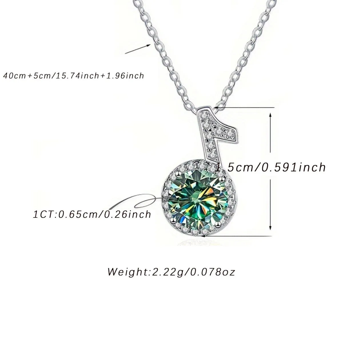 Fine 925 Silver Bezel Set Round Cut 1ct VVS Colored Moissanite Jewelry New Trendy Fashion Layer Musical Note Necklace for Women