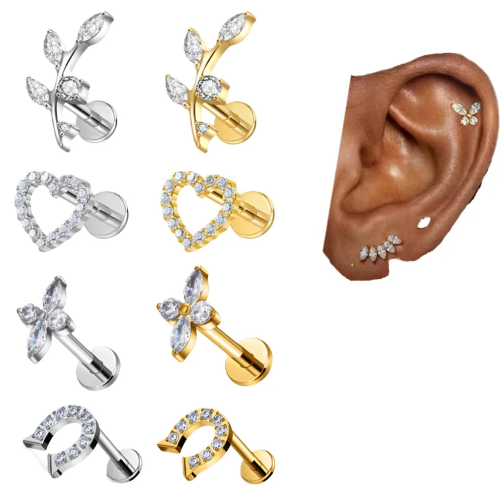 Wholesale G23 ASTM F136 Implant Grade Titanium Internal Thread Labret Ear Stud Zircon Helix Tragus Lip Body Piercing Jewelry