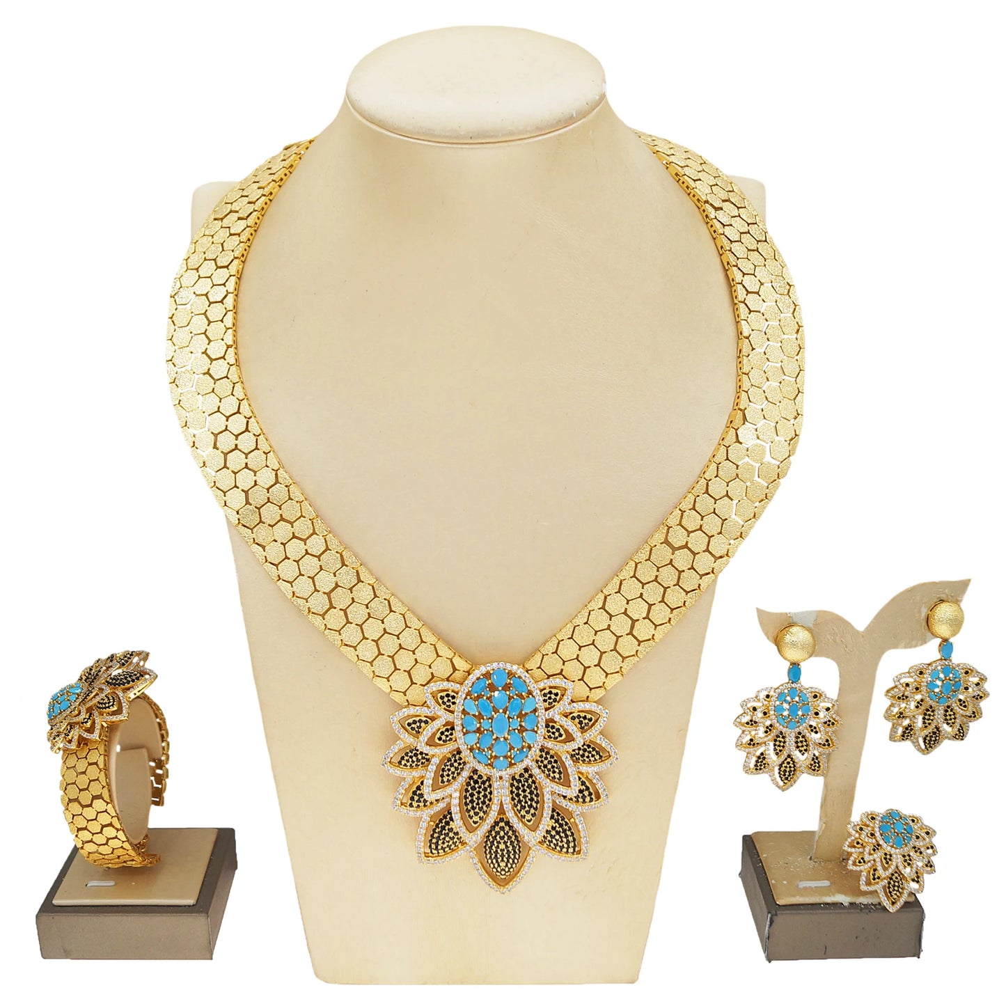 Zhuerrui Dubai High-end Series Jewelry Set Heavy Industry Gold-plated Honeycomb Chain Lotus Pendant Fashion AtmosphereHZ24009236