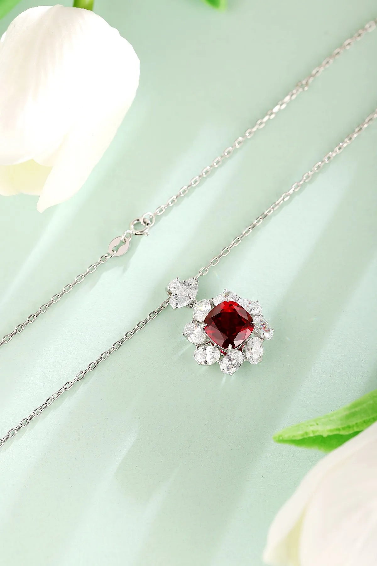 Gemfiori Anster 925 Sterling Silver High-quality Cultivated Ruby Necklace - Suitable for Parties or As a Gift
