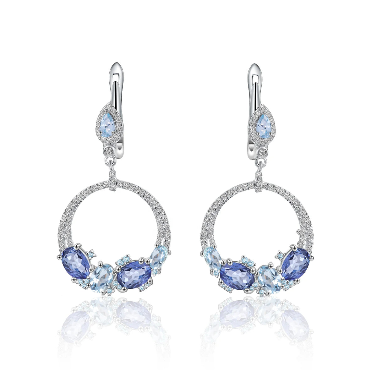 ArtistA C3080 Abiding Hot Sale Silver Jewelry 925 Sterling Clear Mystic Quartz Blue Topaz Dangle Hoop Earrings for Girls