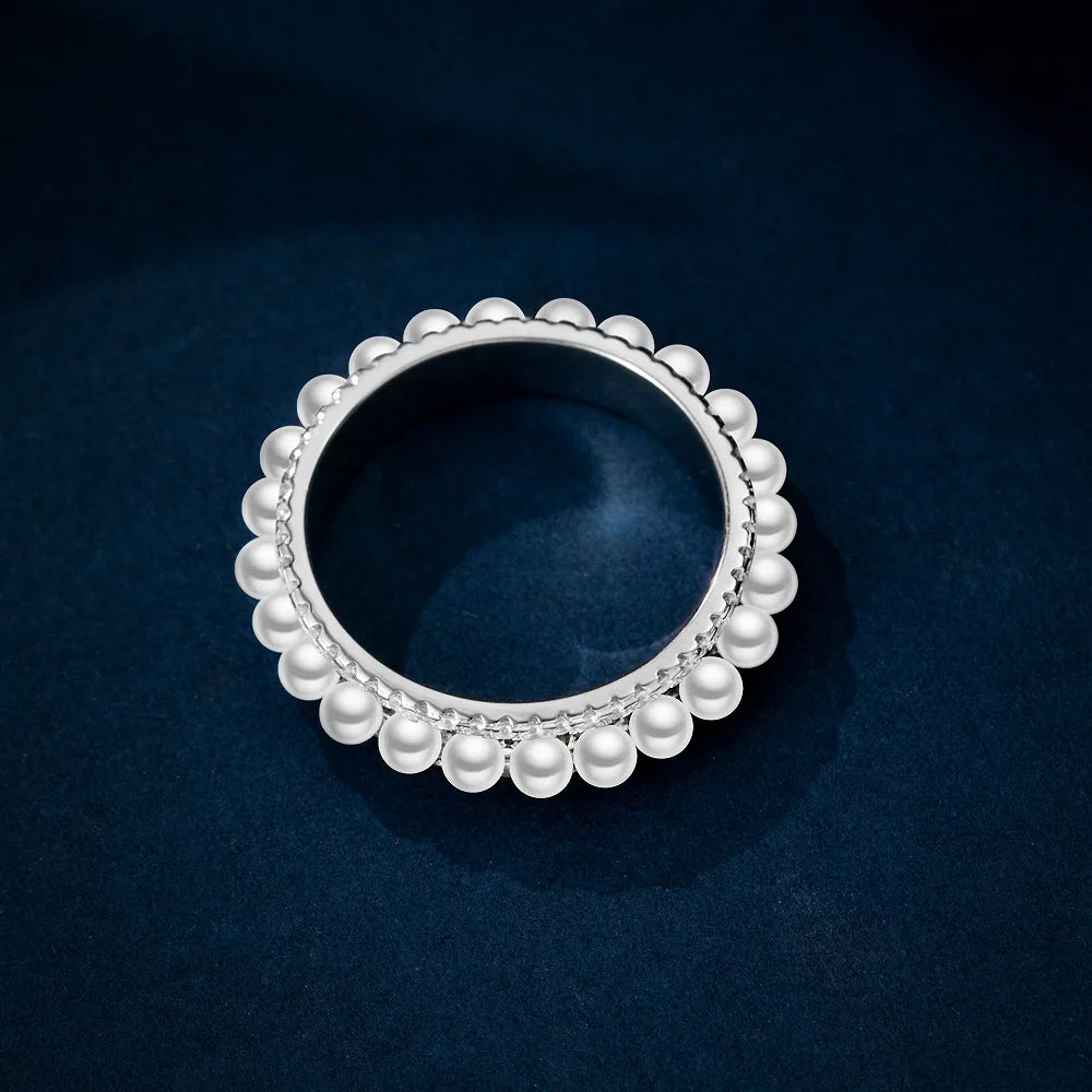 MuShan Jewelry Factory 2026 European American Minimalist Wedding Ring S925 Silver Platinum Plated Beaded Half Hole 2.5mm Cold