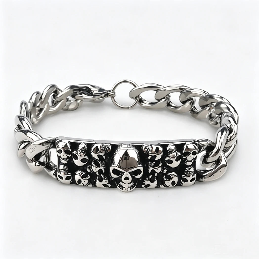 Vintage Men's Stainless Steel Bracelet Gothic Skull Celtic Knot Cross Cuban Chain Woven Braid Street Style Jewelry Gift
