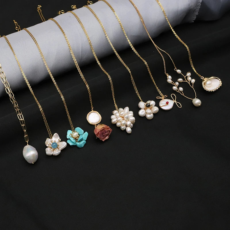 925 Sterling Silver Choker Necklace Natural Freshwater Pearl Flower  Pendant Necklace for Women Fashion Jewelry