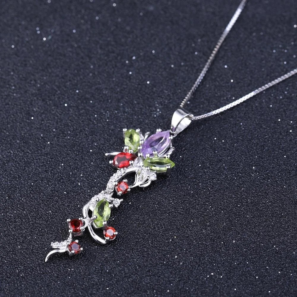 ArtistA K569 Abiding Customized Multi-Gemstone Natural Peridot Garnet Amethyst 925 Silver Jewelry Sets for Women Evening Party