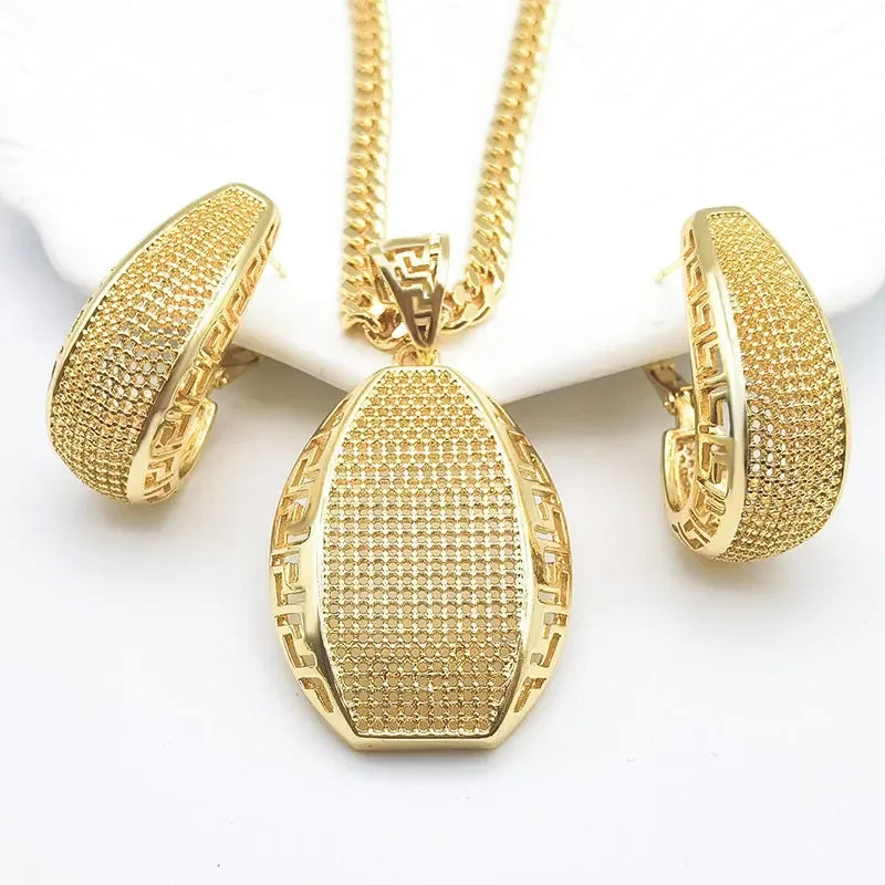 Luxury 18k Gold Plated Italian Bridal Jewelry Set for Women Wedding Necklace and Earrings for Parties Made From Brass