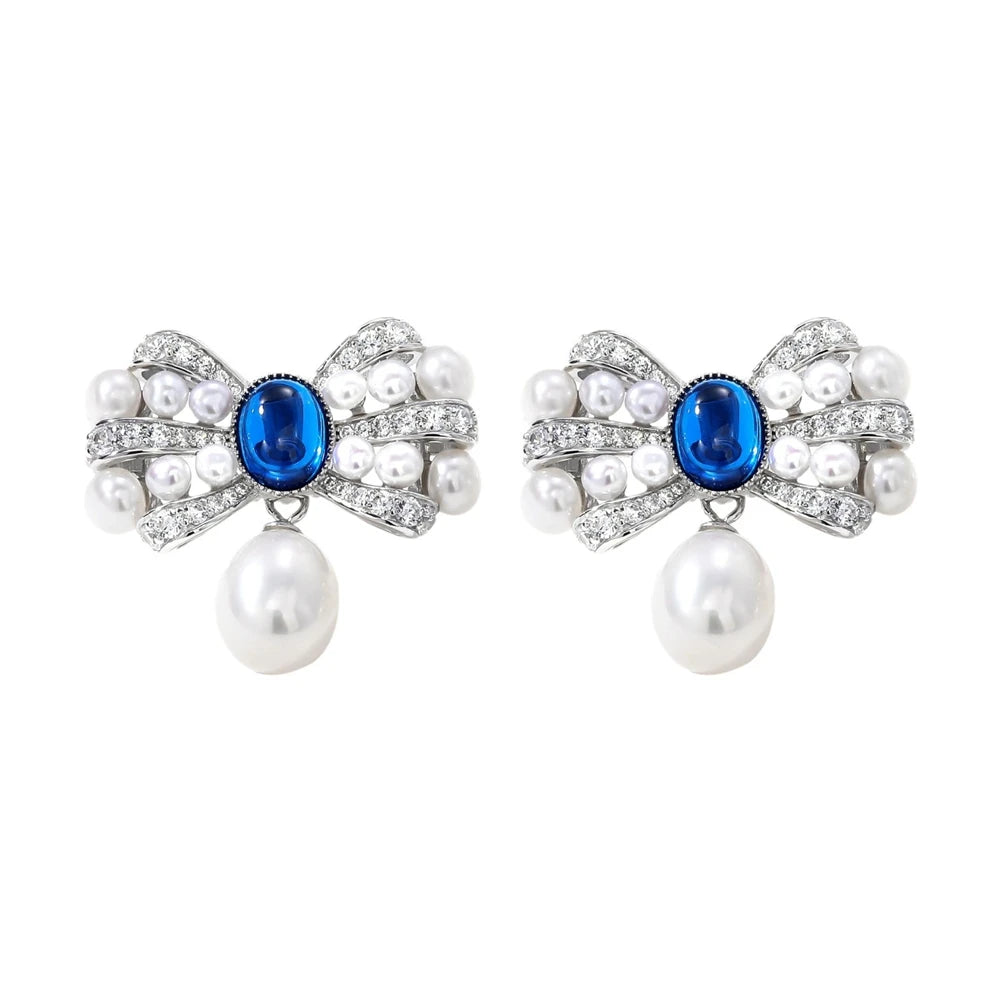 MUSHAN Jewelry Factory S925 Natural Pearl Stud Earrings Light Luxury and High End Bow Ear Accessory Cross Border Bestseller