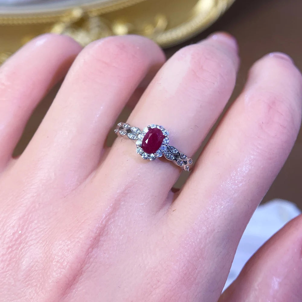 Gioiellieri Natural Ruby 925 Silver Gold & Rhodium Plated Oval Cut Prong Setting CMA Certified Luxury Gemstone Rings for Women