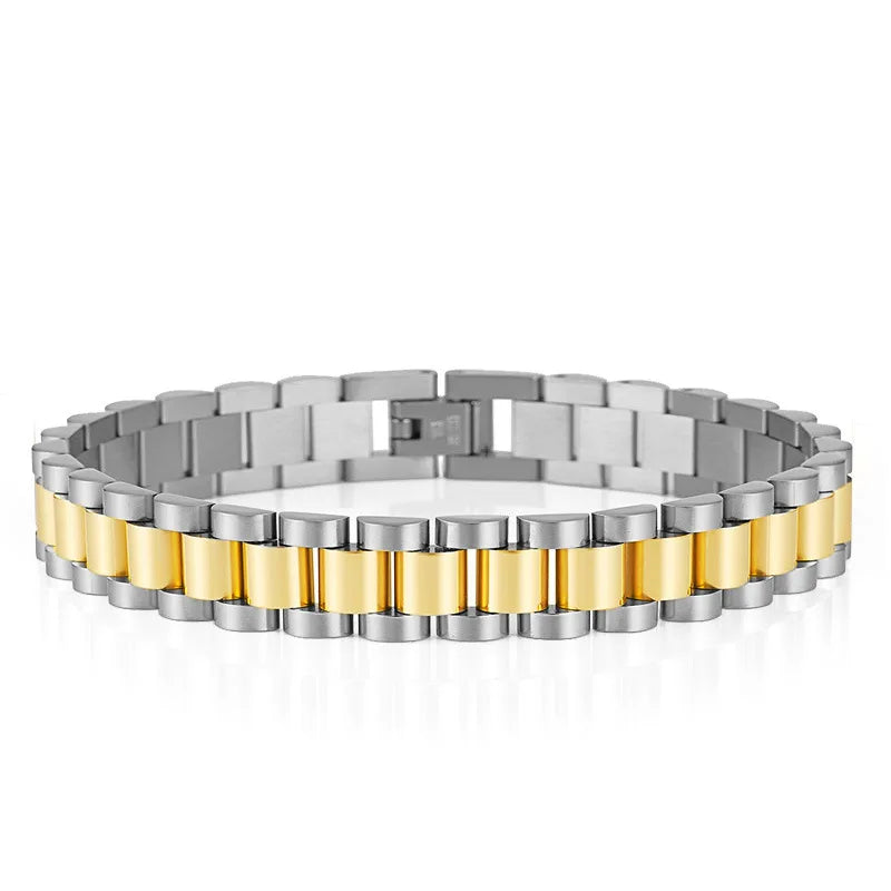 REBEL FASHIONISTA 10mm Men Bracelet 18k Gold Plated Stainless Steel Strap Fine Jewelry Bracelets & Bangles