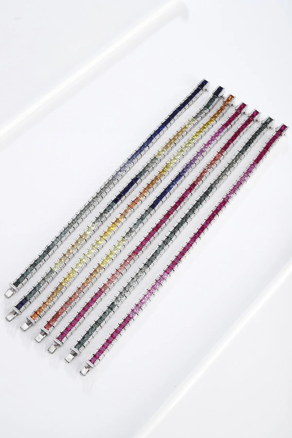 Gemfiori Rainbow Color Lab-Grown Gemstone Tennis Bracelet 925 Sterling Silver Multi-Color Princess Cut Jewelry for Gift