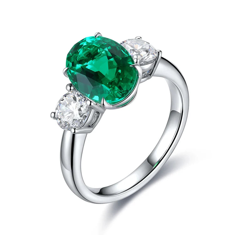 Gemfiori New Arrival Fashion Jewelry 925 Silver 2.28ct Colombian Green Emerald Stone Ring Ladies