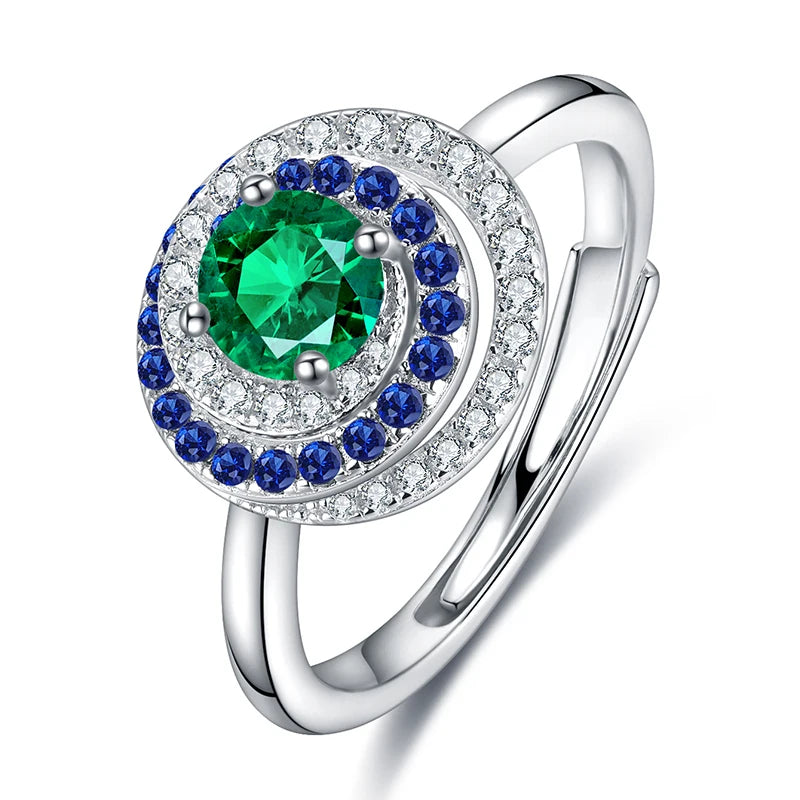 Gemfiori 100% 925 Silver Oval Emerald Stone Promise Ring With Small White Cz Diamonds for Her