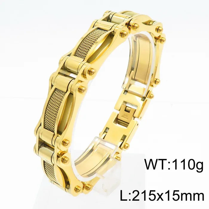 KALEN Vintage Men Gold/Silver/Black Stainless Steel Mesh Surface Biker Links Bracelet