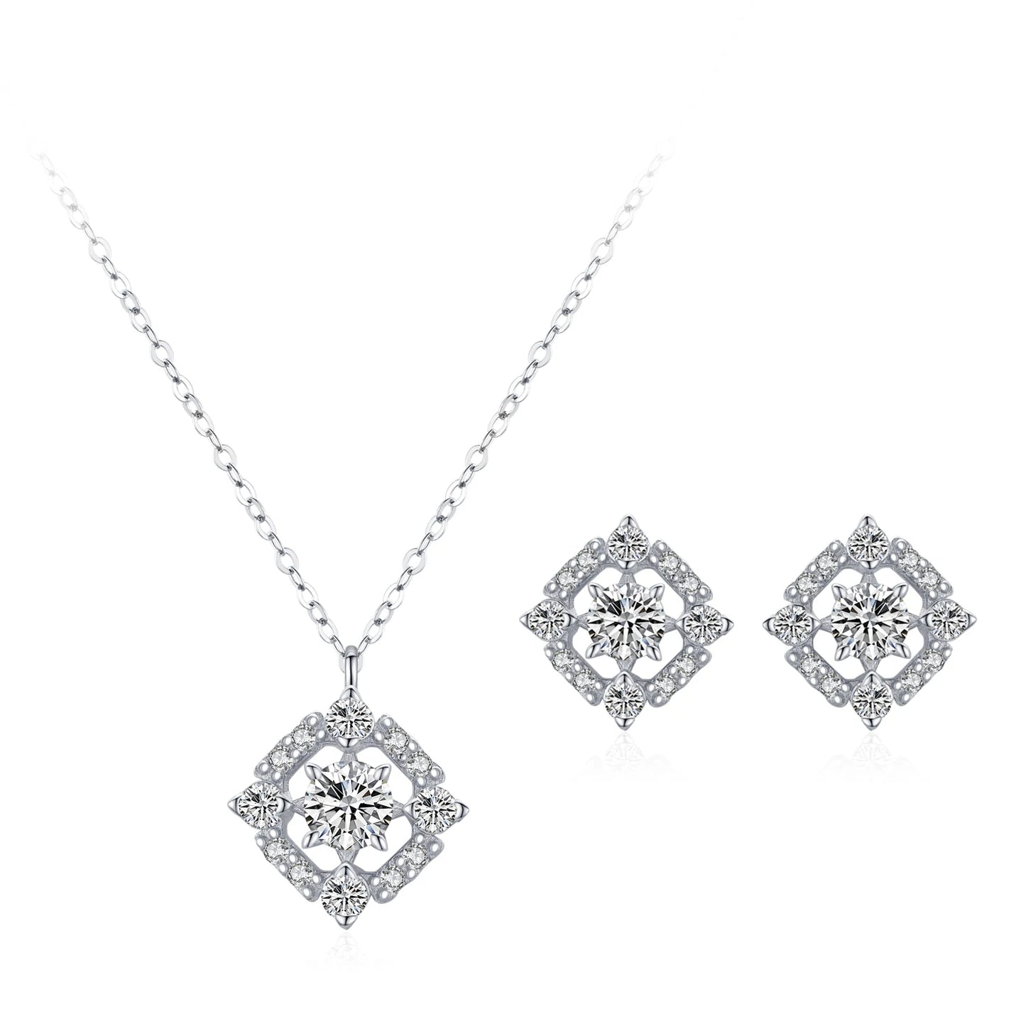 Ailmay Shining Zircon Fine Round Square Geometric Design For Women Fashion 925 Sterling Silver Popular Jewelry Set