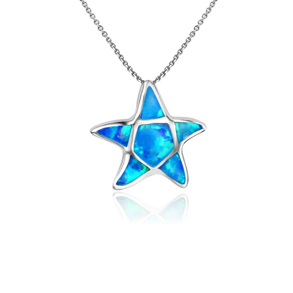Aobao Ocean Series Opal Collar Chain Hawaiian Blue Tiny Starfish Pendant Women's Opal Fashion Jewelry Wholesale