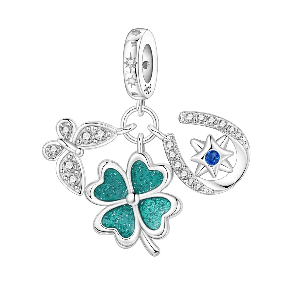 S&S Four Leaf Clover Zircon & Enamel 925 Silver Jewellery | Rings, Earrings, Bracelet & Pendant | S&S Collection