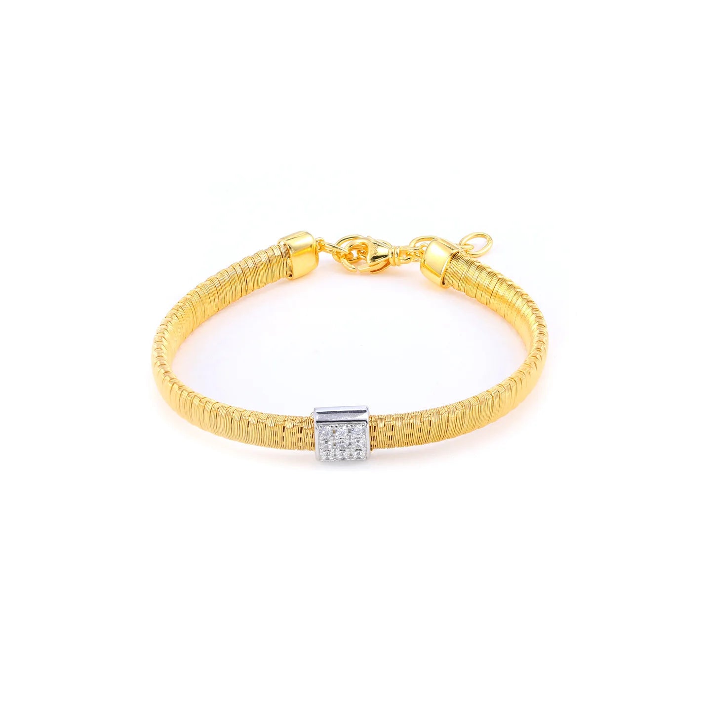 MuShan Jewelry Factory S925 Sterling Silver Gold String Chain Bracelet for Women, square Bezel Set with High Carbon Diamonds
