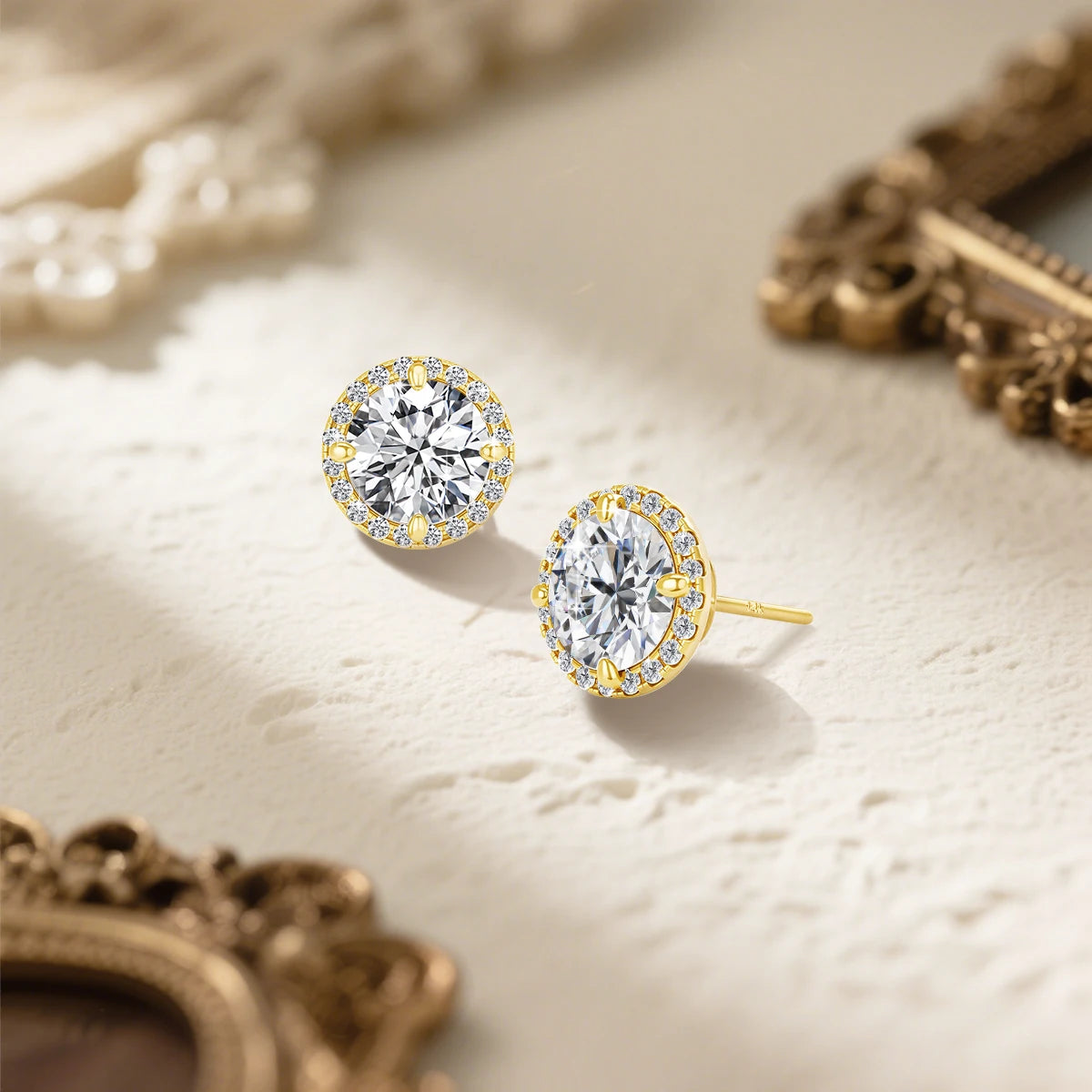 Gioiellieri Fine Jewelry Woman Engagement Friendship Gift 0.5ct 1ct Moissanite Hollow 14K Gold Classic Halo Stud Earrings