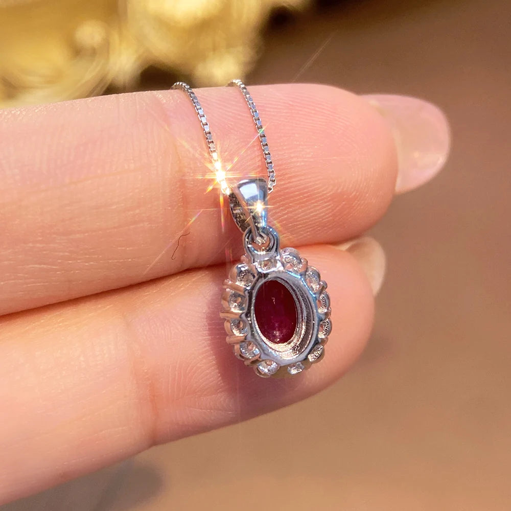Gioiellieri Natural Red Ruby Pendant Necklace S925 Sterling Silver Fine Jewelry for Women Fashion Gemstone Charm Anniversary Gift