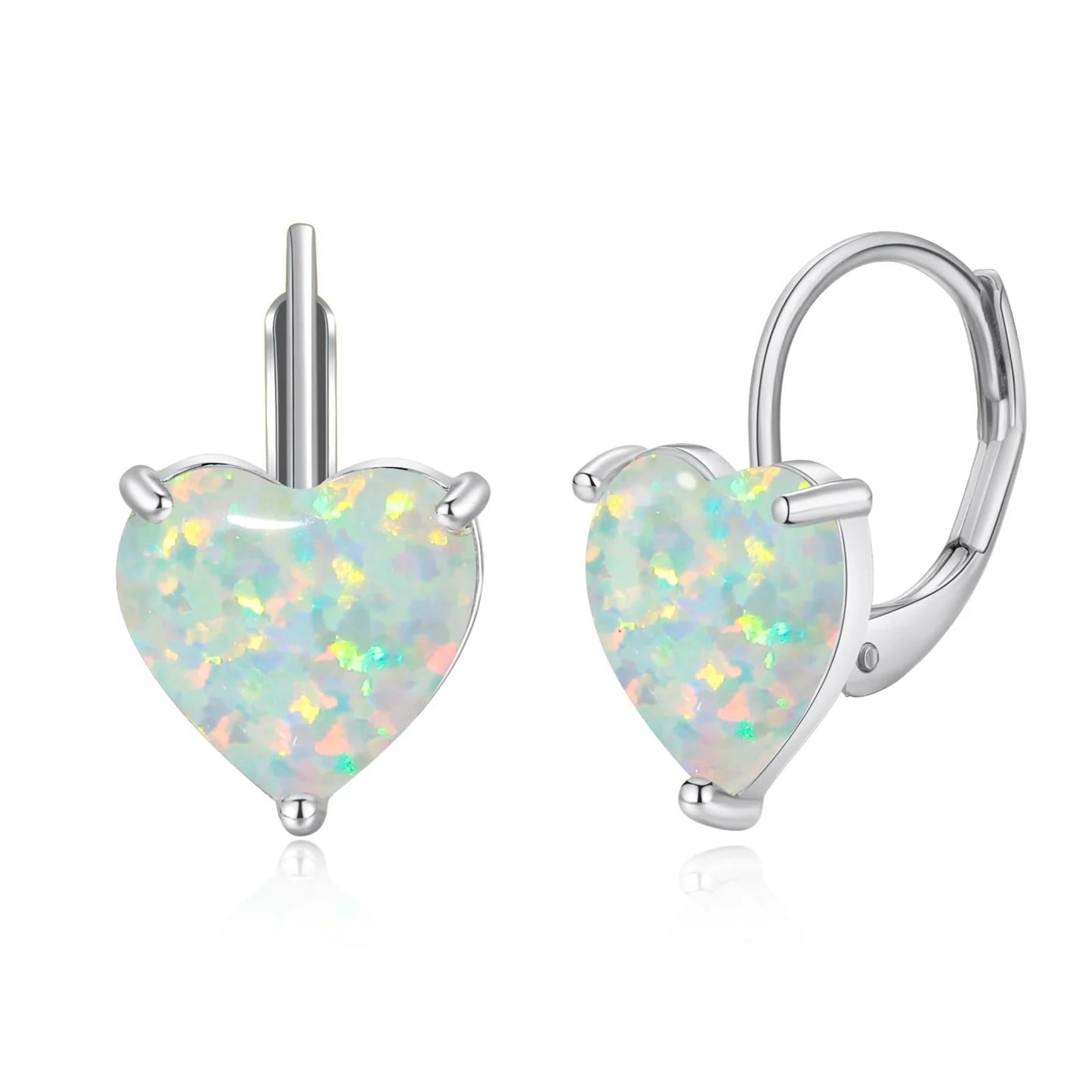 Southwestern Brass Opal Jewelry for Women Bohemian Plant Floral Cluster Silver Plated Heart Shape Stud Earrings