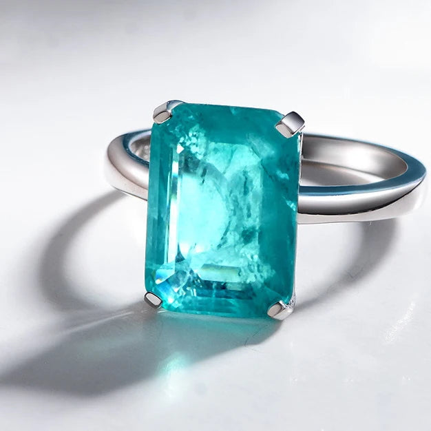 MUSHAN Jewelry Factory 925 Sterling Silver Fine Rings Synthetic Paraiba 7ct 10*14mm Blue Gemstones Ring for Women Anniversary