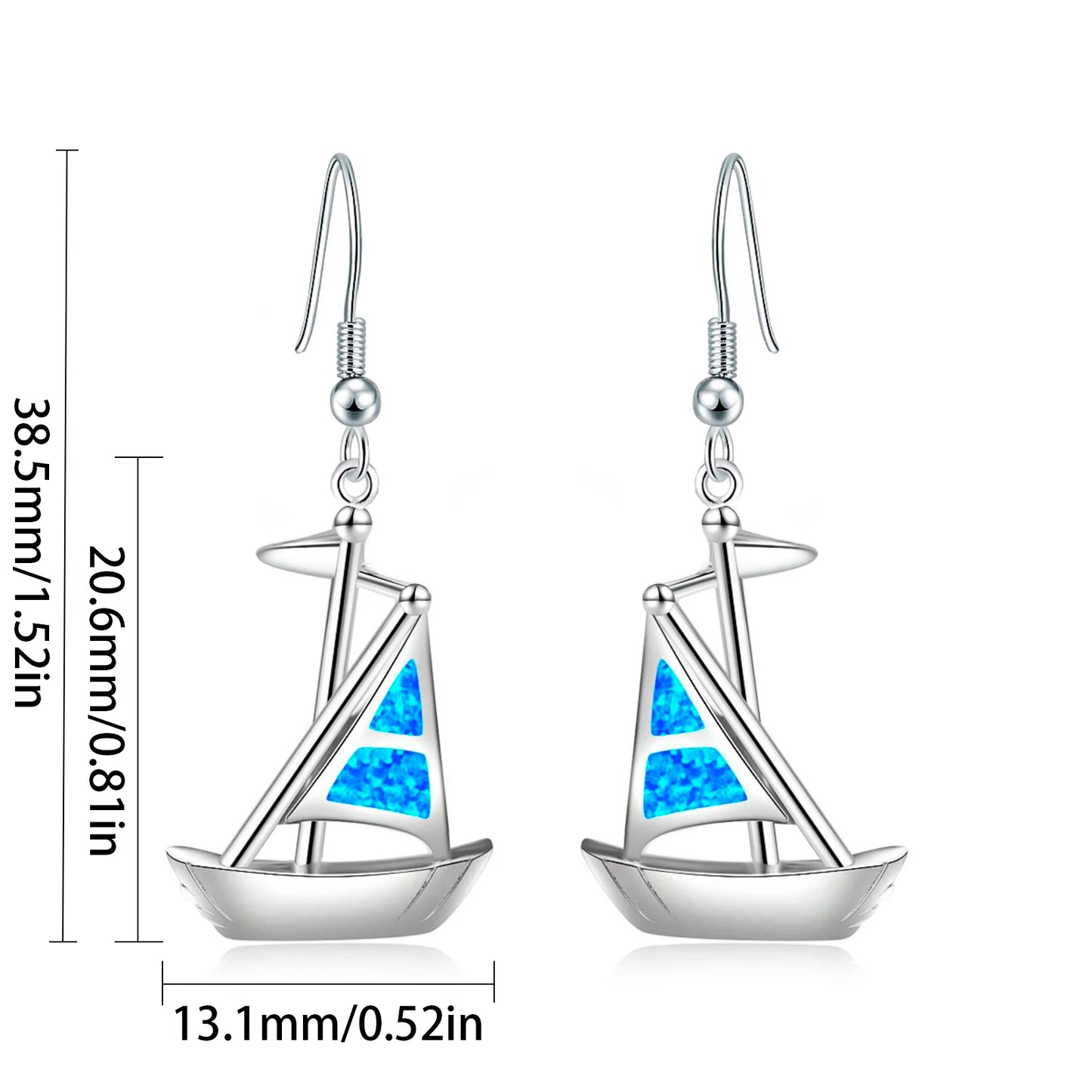 Nautical Sailboat Opal Drop Earrings - Blue Fire Opal Sail & Sleek Yacht Design | Beach-Chic Daily Jewelry Bulk Gifts