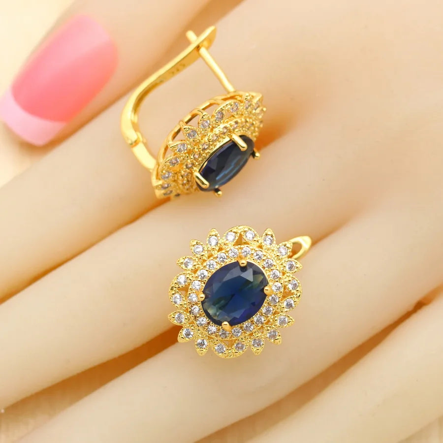 XOTICA Luxury Blue Crystal Gold Plated Wedding Jewelry Set for Women Including Earrings Pendant Ring Zircon for Parties Engagements