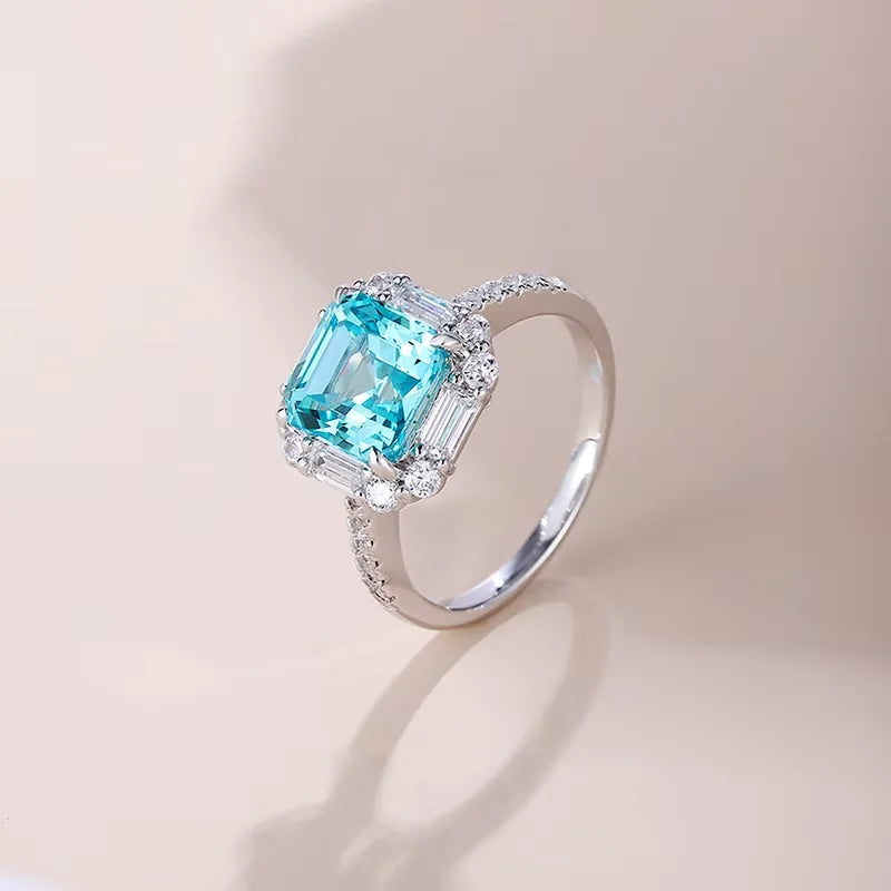 Gemfiori Best-Selling Minimalist Fashionable Haute-Couture Inspired Paraba Tourmaline 925 Silver Quadrilateral Ring Women