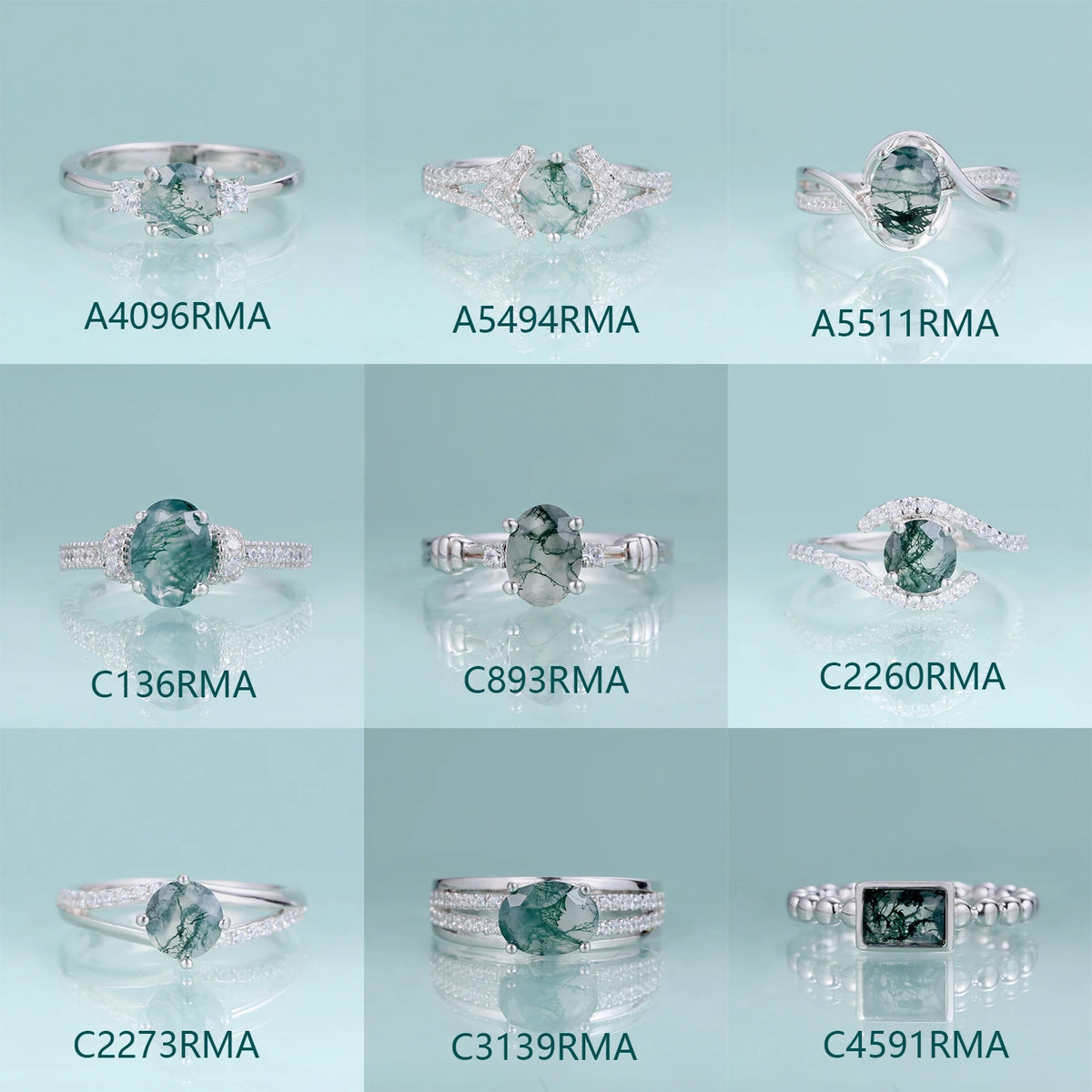 ArtistA Abiding Plated Silver 925 Natural Stone Ring Fancy Cut Natural Inspired Moss Agate Engagement Ring for Anniversary Bridal