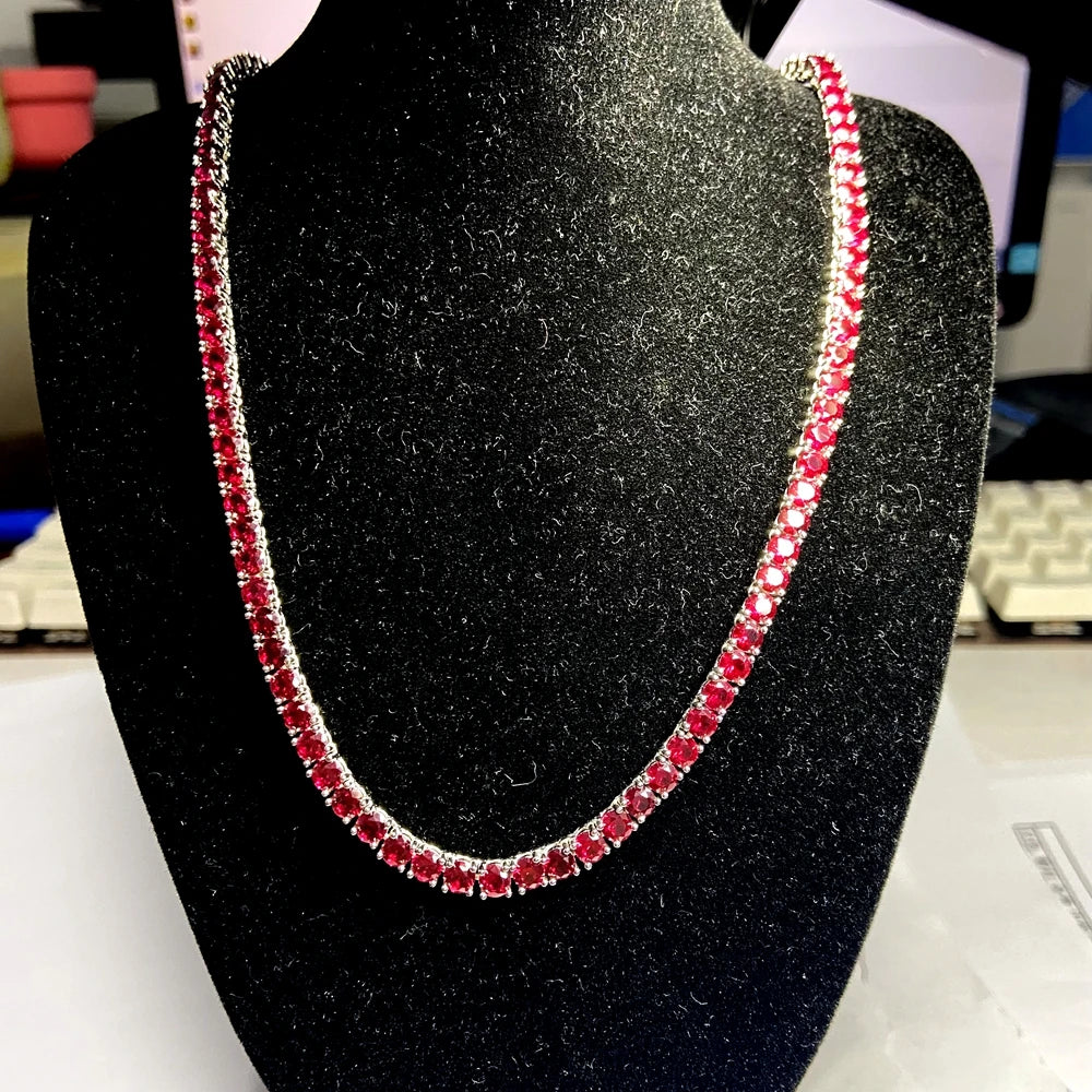 ArtistA Round 4mm Synthetic Ruby 925 Silver Plated Tennis Bracelet for Gift