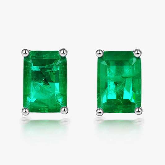 SILVERELLI Rectangular Emerald Stud Earrings | 925 Sterling Silver | 18K Gold Plated
