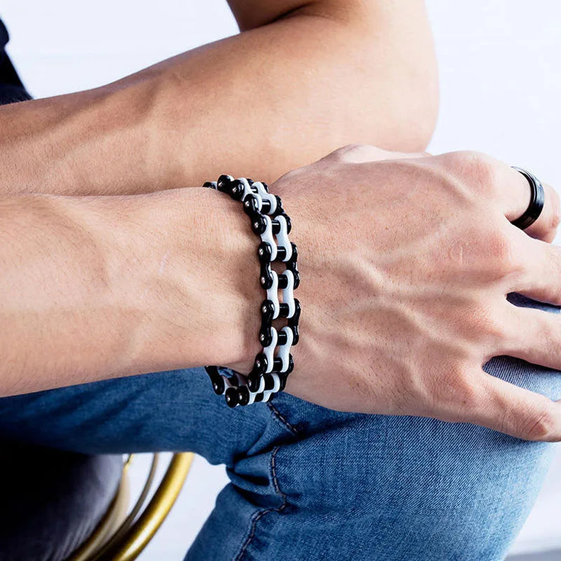 Fashion Simple Hip-Hop Style Men's Classic Men's Stainless Steel Heavy Motorcycle Bicycle Chain Link Bracelet Wholesale
