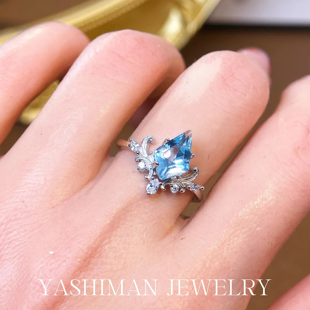 Gioiellieri Natural Sky Blue Topaz Ring with 925 Sterling Silver for Women December Birthstone Light Blue Gemstone Fine Jewelry Luxury Gift
