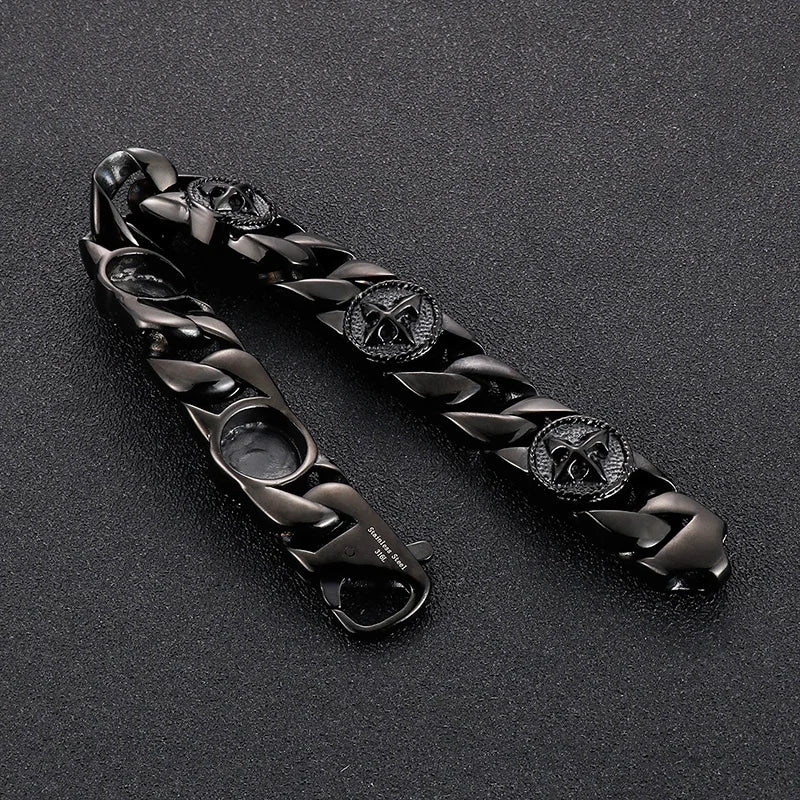 VIKING Mens Punk Arrow Cross Link Bracelet – Black Stainless Steel