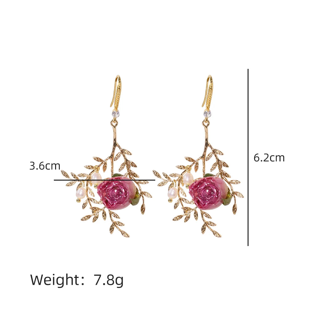 Natural Pearls Bead Dropping Glue Flower Earrings Korean Style Women Luxury Jewelry Fashion Ladies and Girls Gift  GE1517A