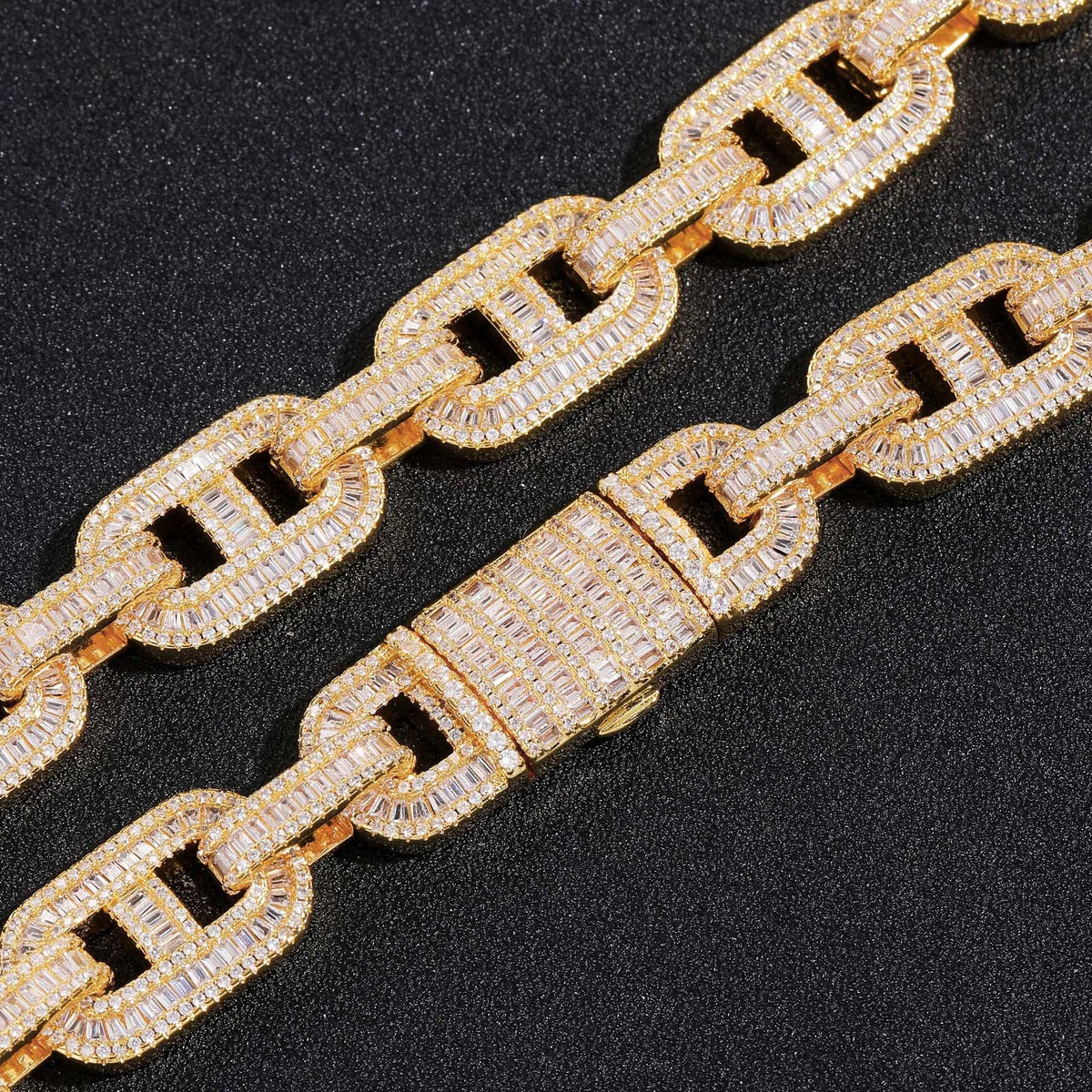 NEWLiFE BiG-BOSS 15mm Baguette Moissanite Chain Necklace in Brass for Men | Designer Hip-Hop Jewellery