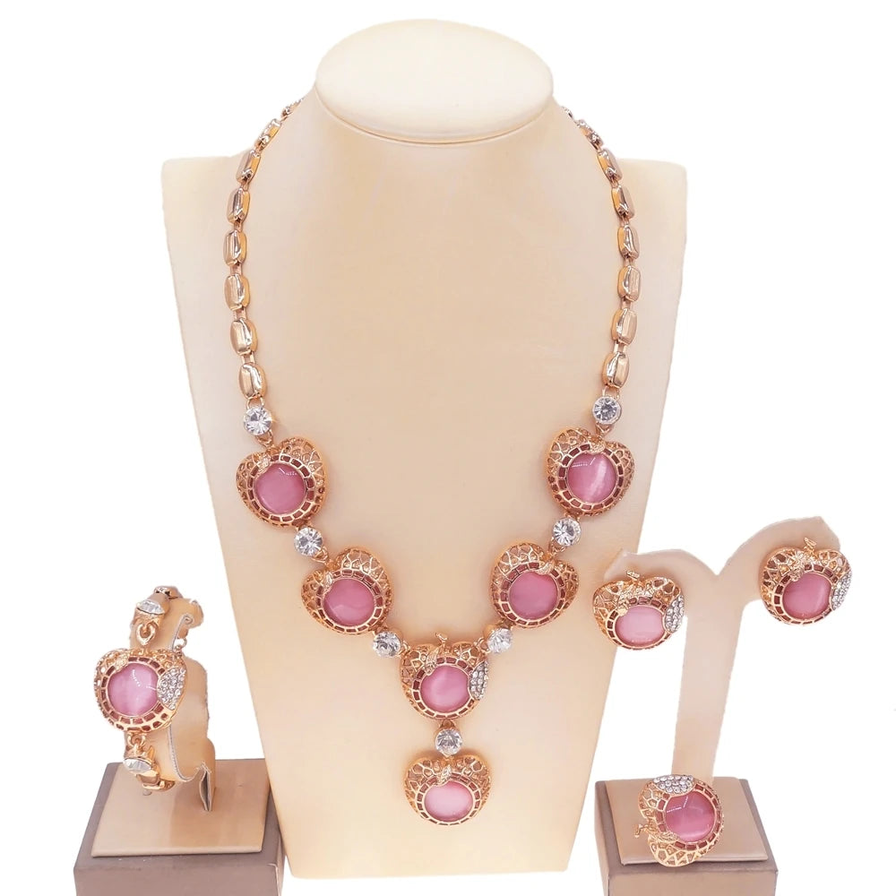 Zhuerrui Italy Designer Jewelry Sets 24K Gold Plated Dubai Valentine's Gift Wedding Pedant and Earrings Jewels Sets HA21040114