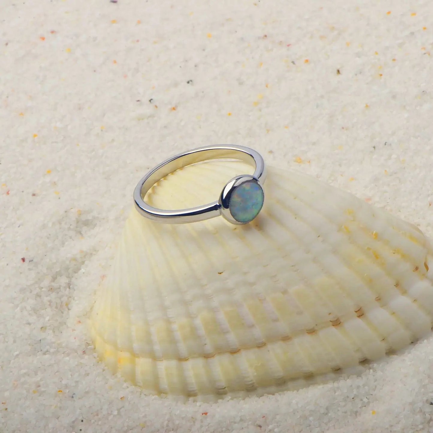 Minimalist Round Opal Solitaire Ring | Iridescent Gem Stainless Steel Band | Dainty Daily Wear Jewelry for Women Trendy Style