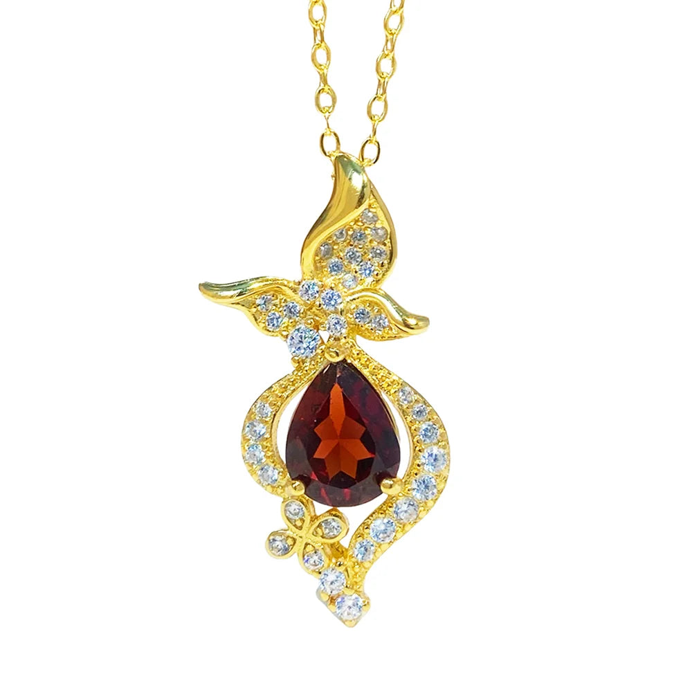 Gioiellieri Natural Garnet Pendant Necklace 925 Sterling Silver Rhodium/Gold Plated Luxury Trendy Women's Engagement Anniversary Party Gifts